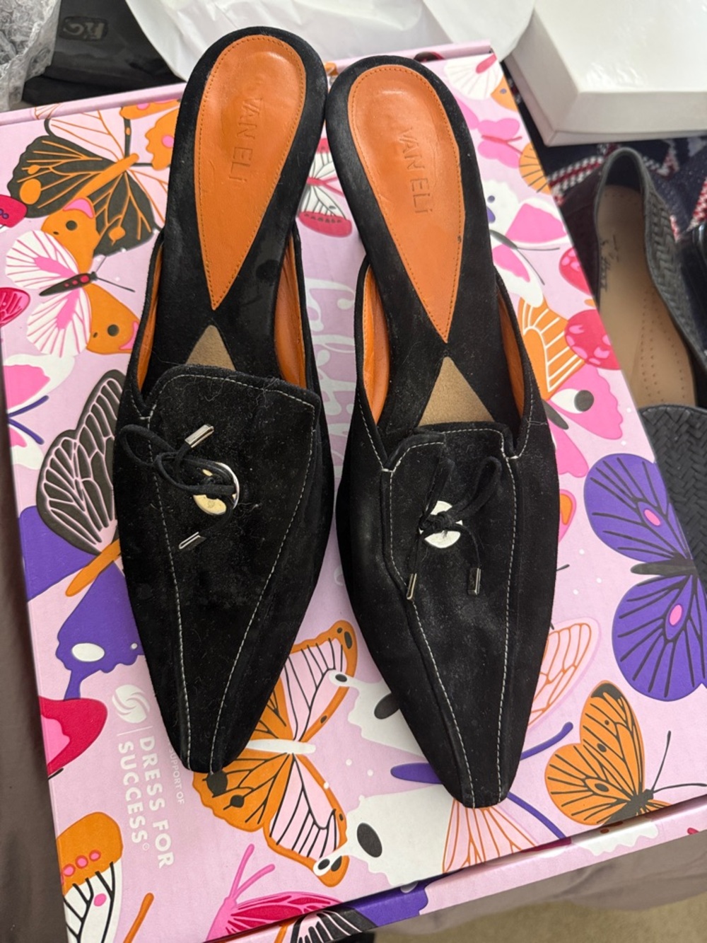 Vaneli Black Suede Pointed- Toe Slip-On Mules